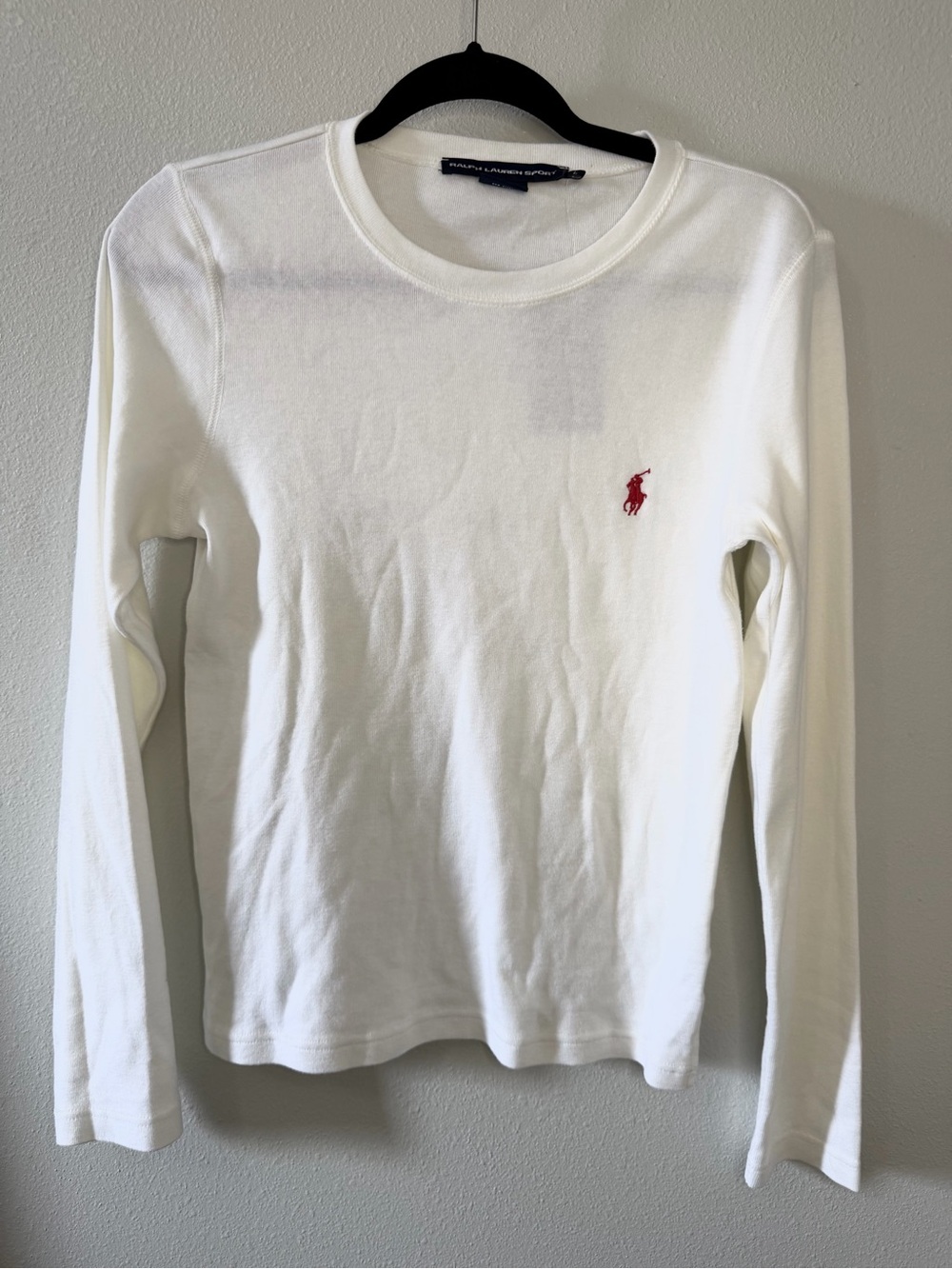 Ralph Lauren White Crewneck Sweater with Red Pony Logo
